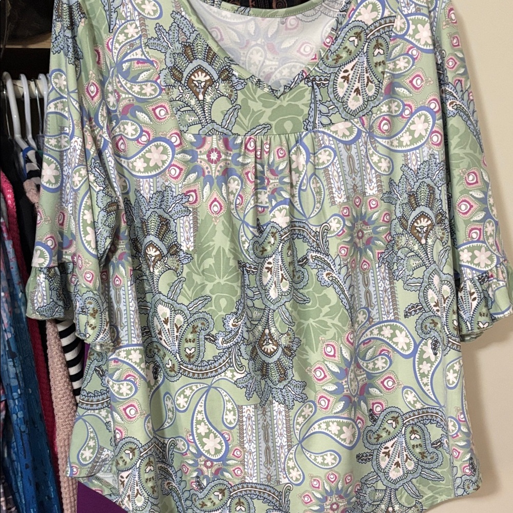 Floral Paisley Women's Top - Green and Blue
